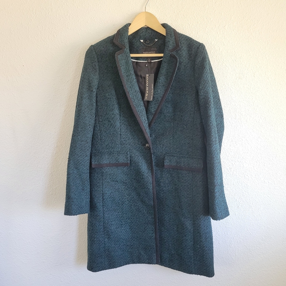 BANANA REPUBLIC Italian Nova Fides Woven Wool Blend Emerald Green Long Jacket S